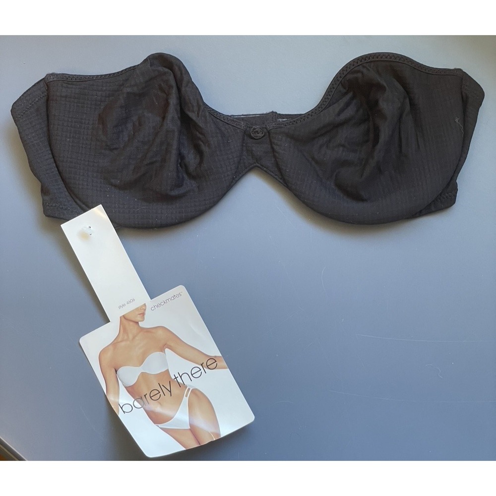 Vintage Barely There Strapless Bra 36B Black Wired Checkmates 4606 New 2002
